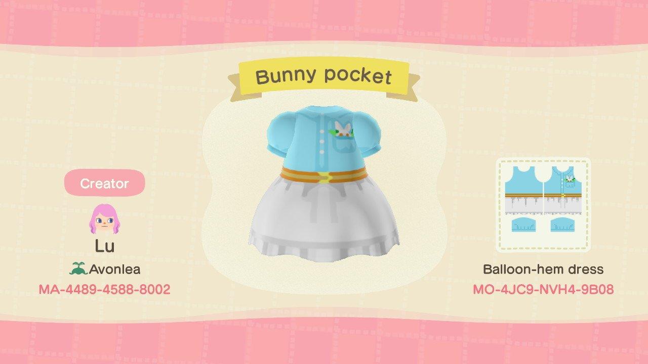 Animal Crossing Design Code: MO-4JC9-NVH4-9B08 Bunny Pocket Dress
