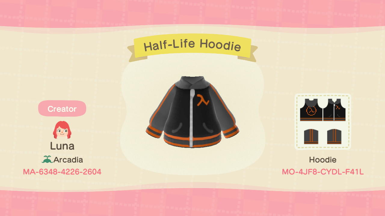 Animal Crossing Design Code: MO-4JF8-CYDL-F41L Half-Life Hoodie