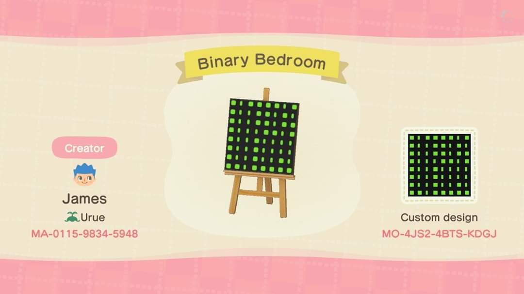 Animal Crossing Design Code: MO-4JS2-4BTS-KDGJ Binary Bedroom