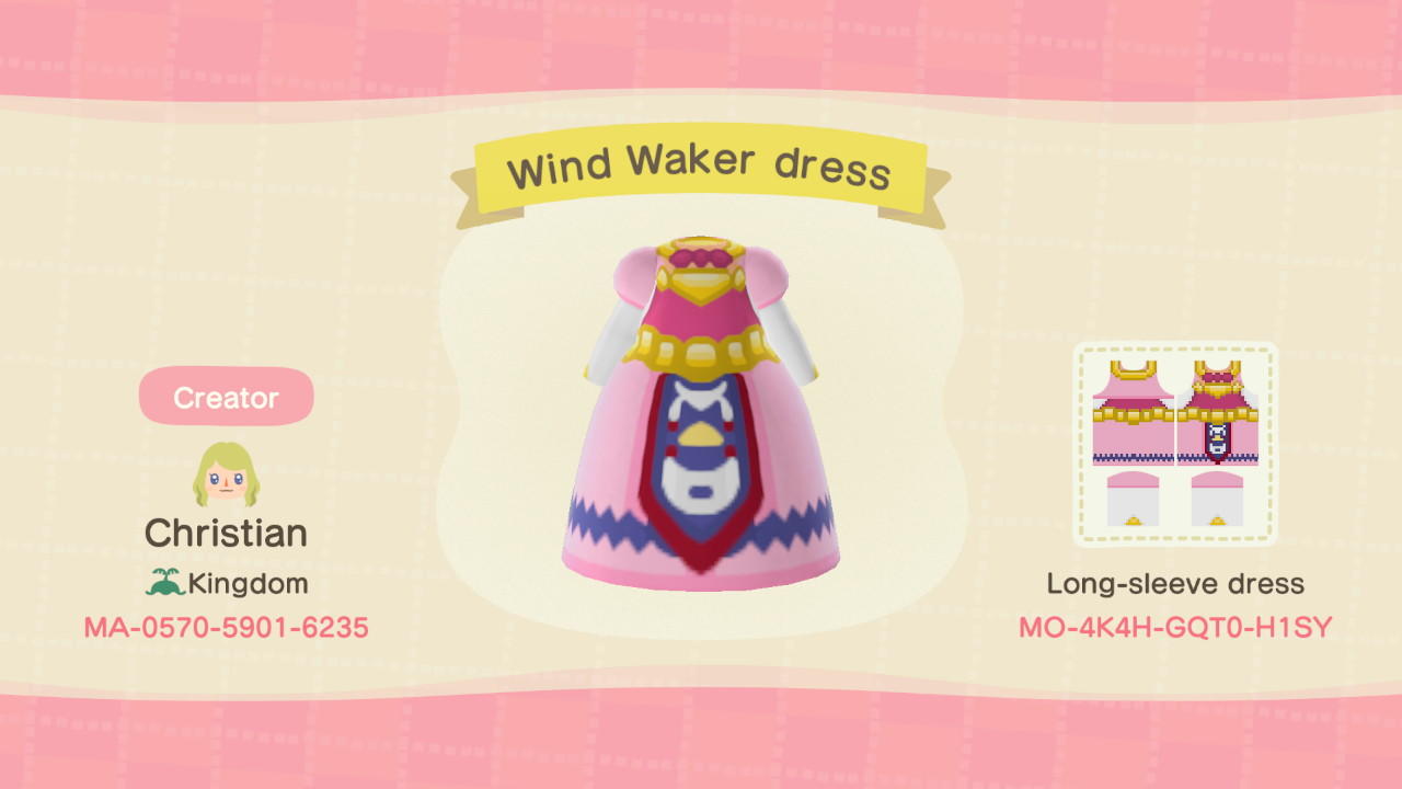 Animal Crossing Design Code: MO-4K4H-GQT0-H1SY Wind Waker dress
