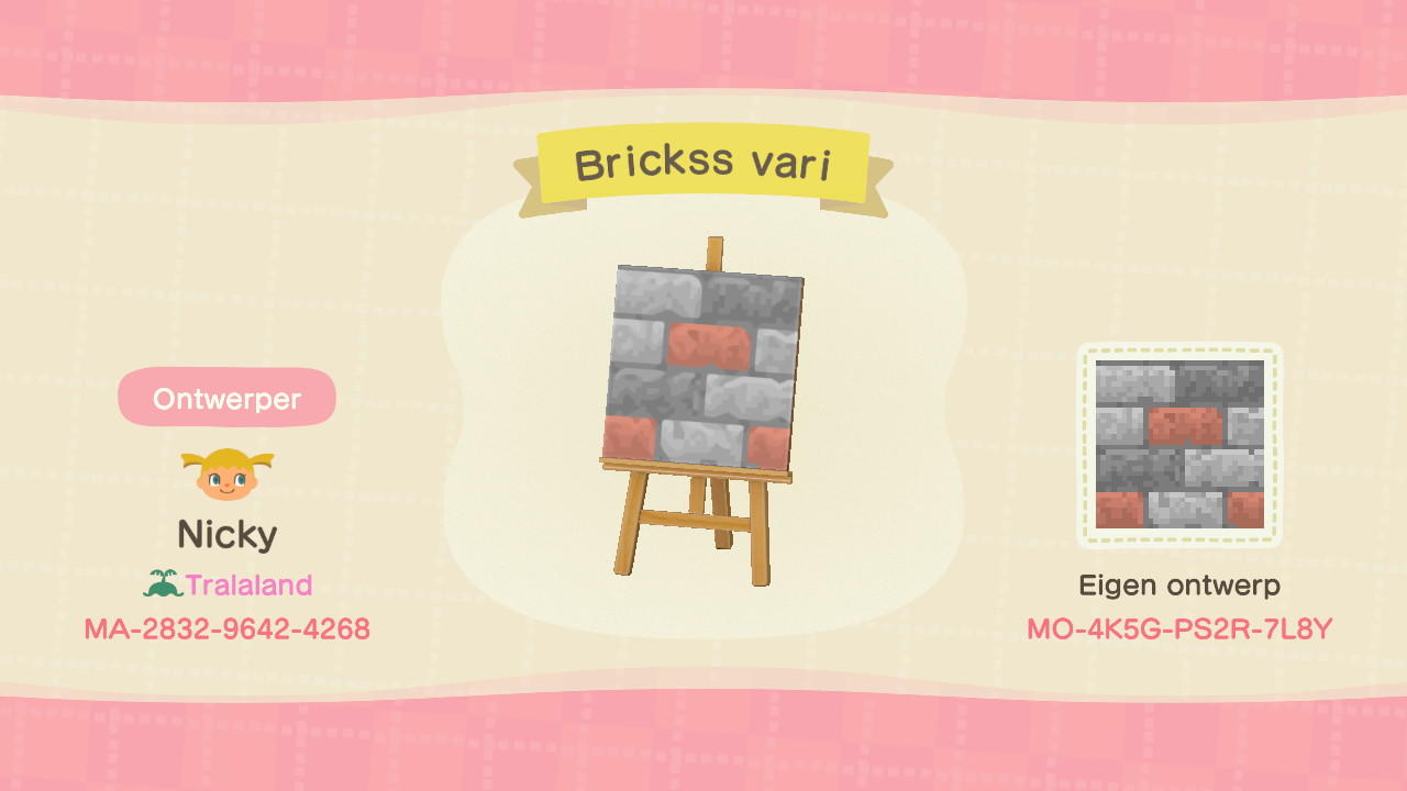 Animal Crossing Design Code: MO-4K5G-PS2R-7L8Y Brickss vari
