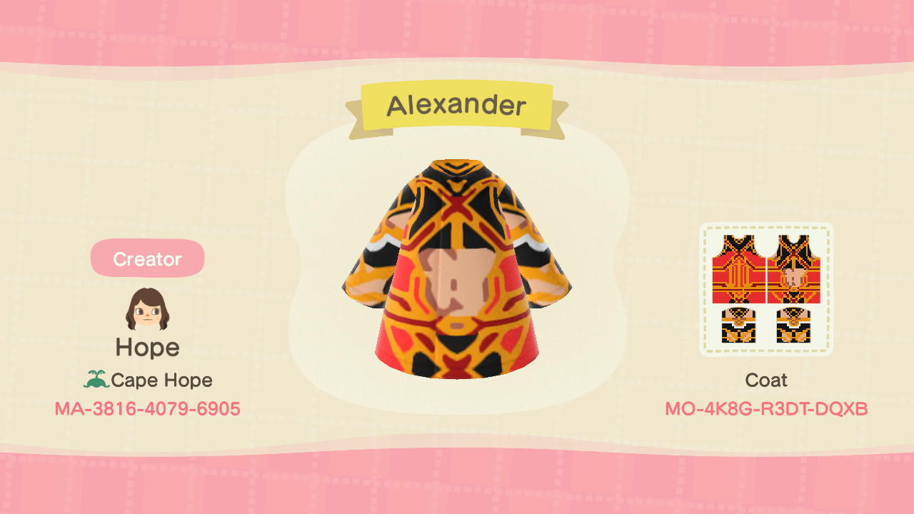 Animal Crossing Design Code: MO-4K8G-R3DT-DQXB Fate Alexander