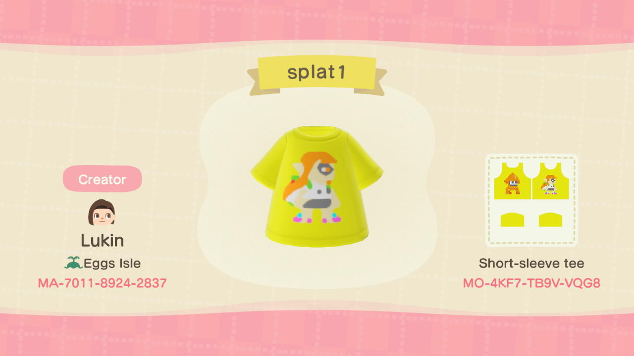 Animal Crossing Design Code: MO-4KF7-TB9V-VQG8 Splatoon 1