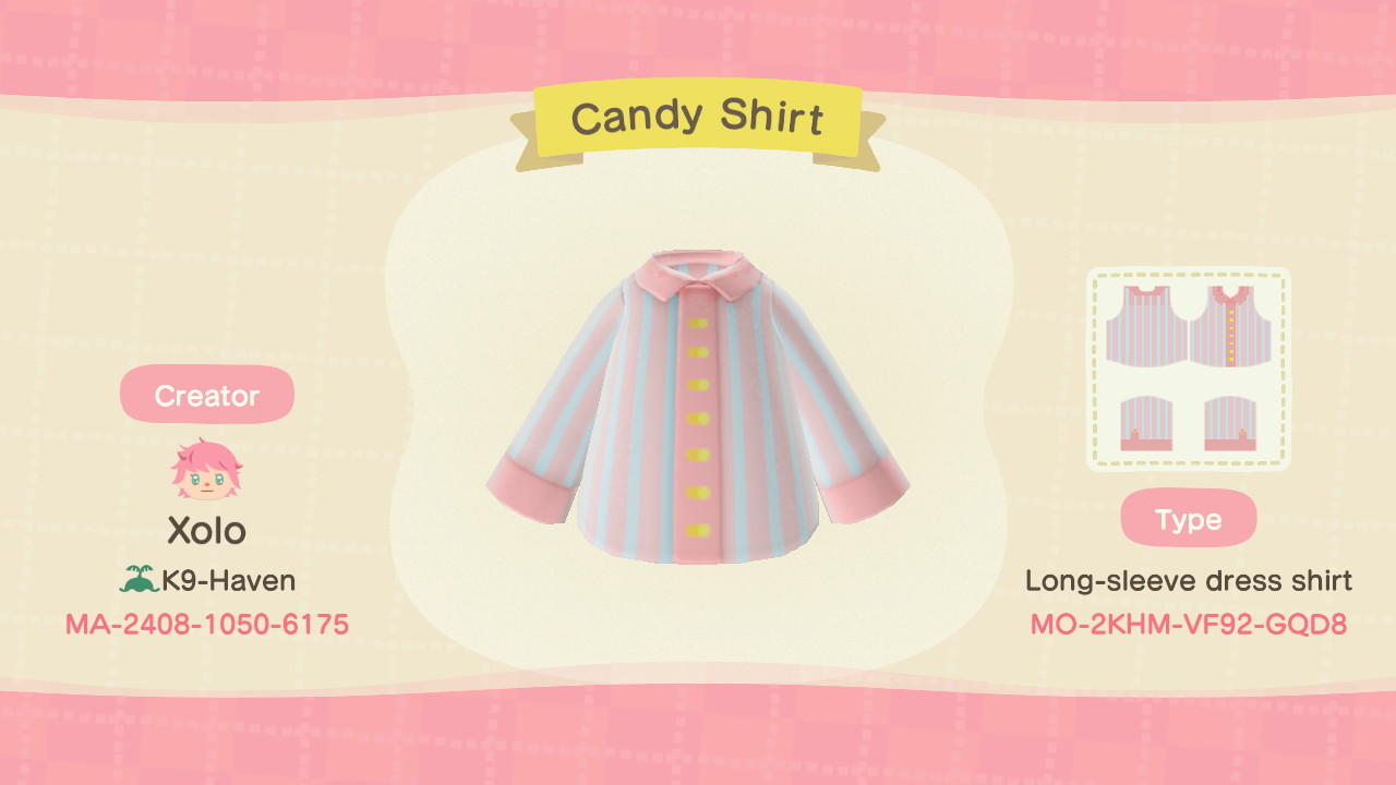 Animal Crossing Design Code: MO-4KHM-VF92-GQD8 Candy shirt