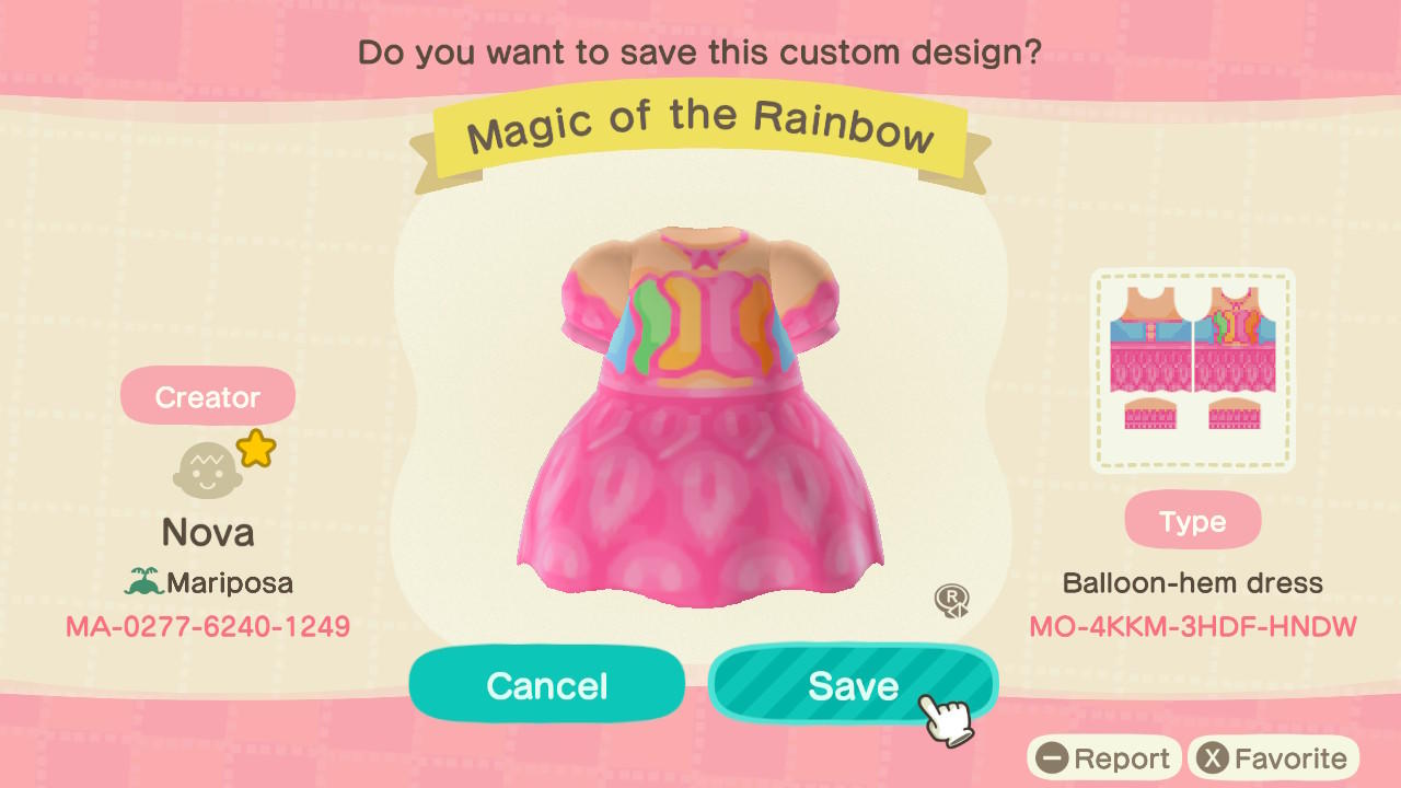 Animal Crossing Design Code: MO-4KKM-3HDF-HNDW Magic of the Rainbow
