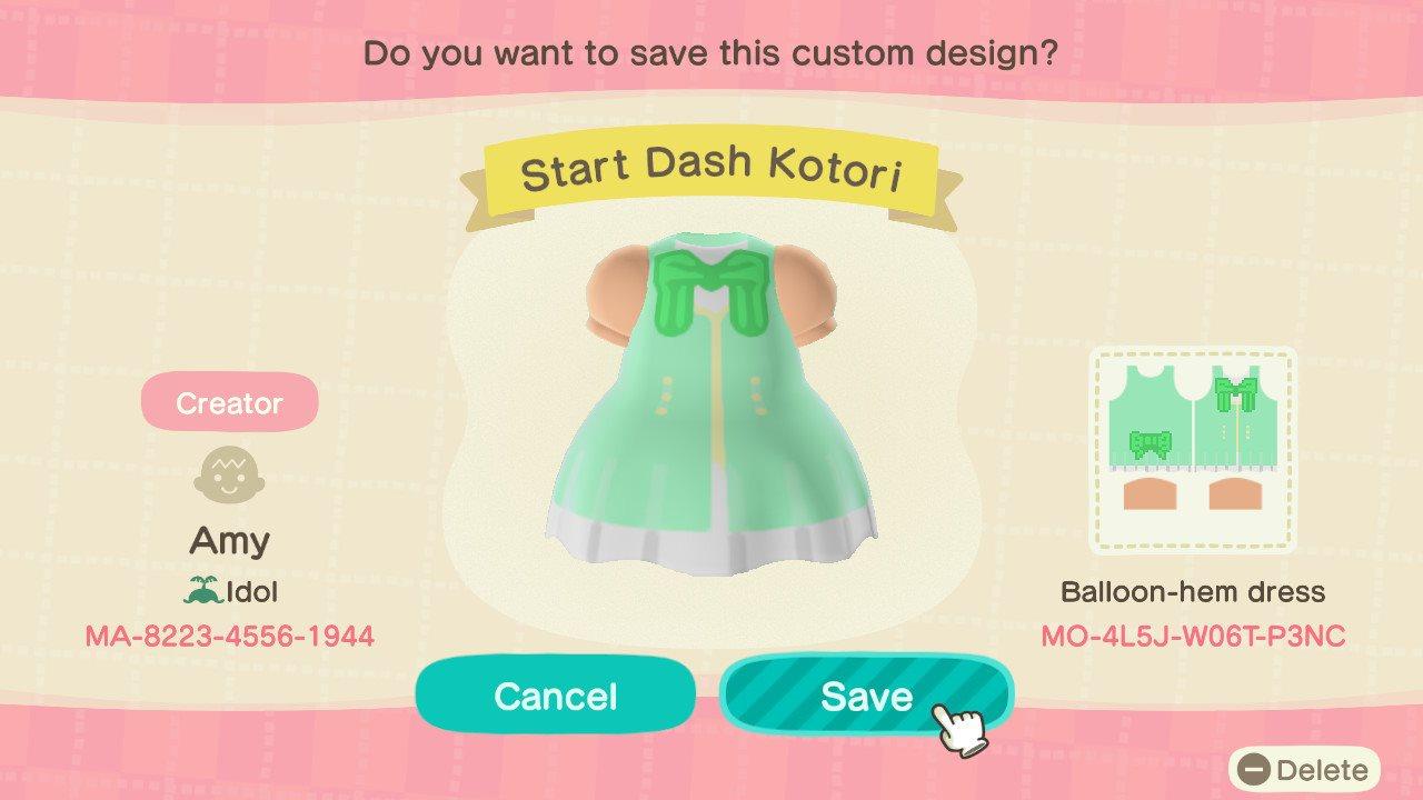 Animal Crossing Design Code: MO-4L5J-W06T-P3NC Start Dash Kotori