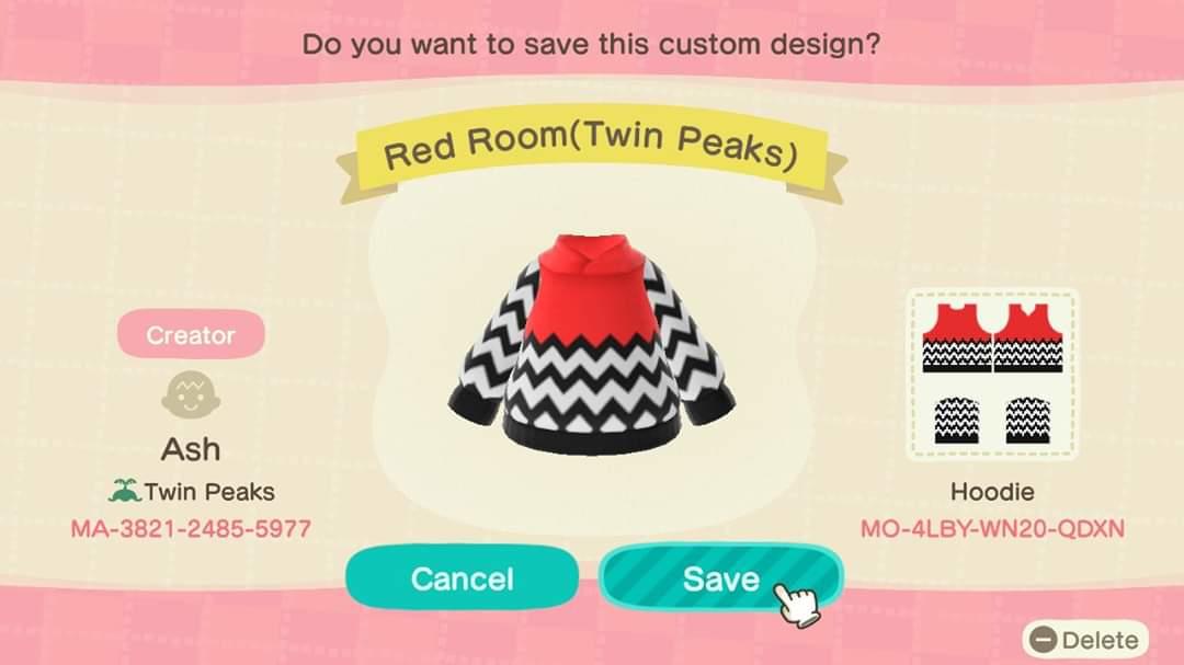 Animal Crossing Design Code: MO-4LBY-WN20-QDXN Twin Peaks Red Room