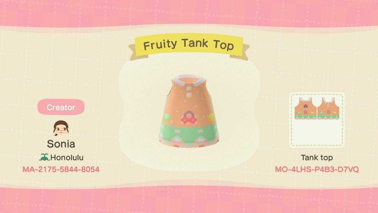 Animal Crossing Design Code: MO-4LHS-P4B3-D7VQ Fruity Tank Top