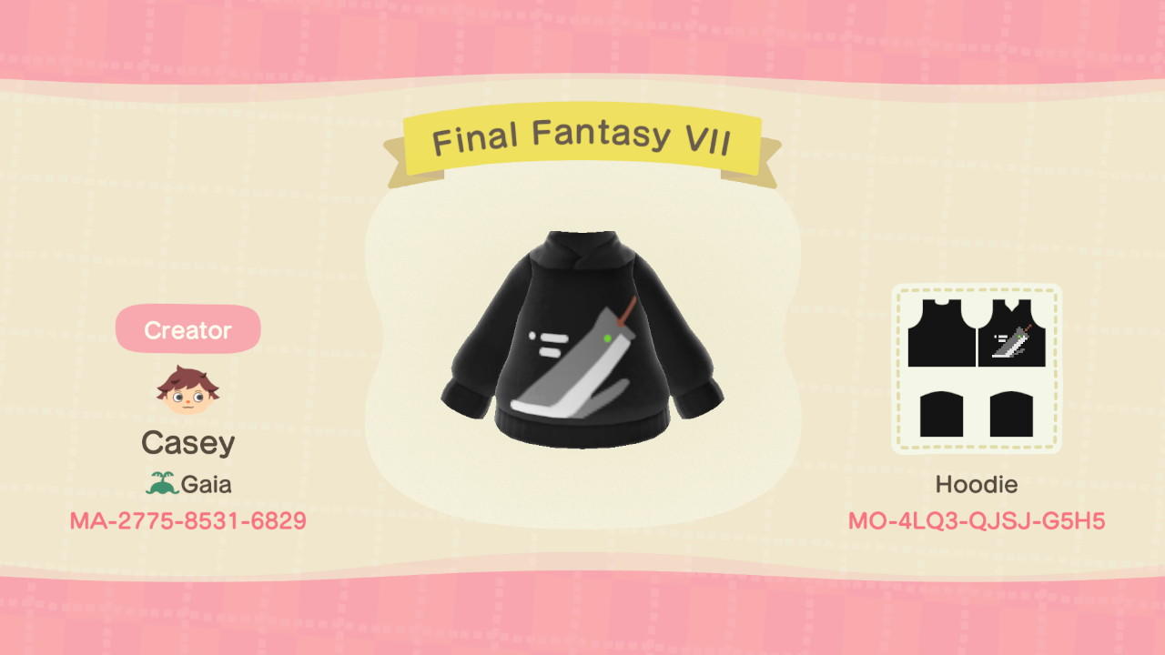 Animal Crossing Design Code: MO-4LQ3-QJSH-G5H5 Final Fantasy VII