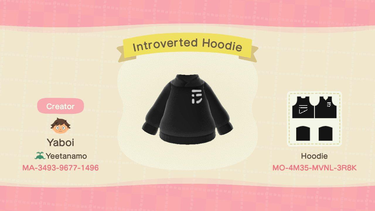 Animal Crossing Design Code: MO-4M35-MVNL-3R8K Introverted Hoodie