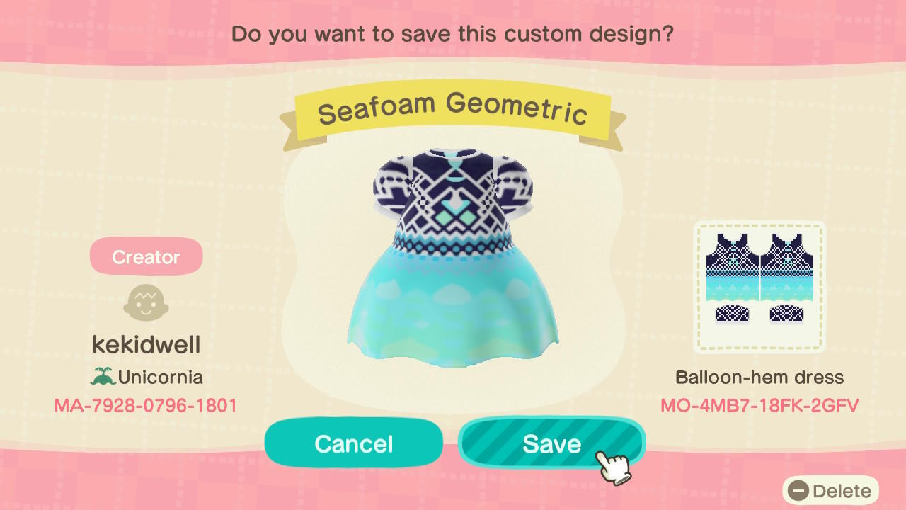 Animal Crossing Design Code: MO-4MB7-18FK-2GFV Seafoam Geometric