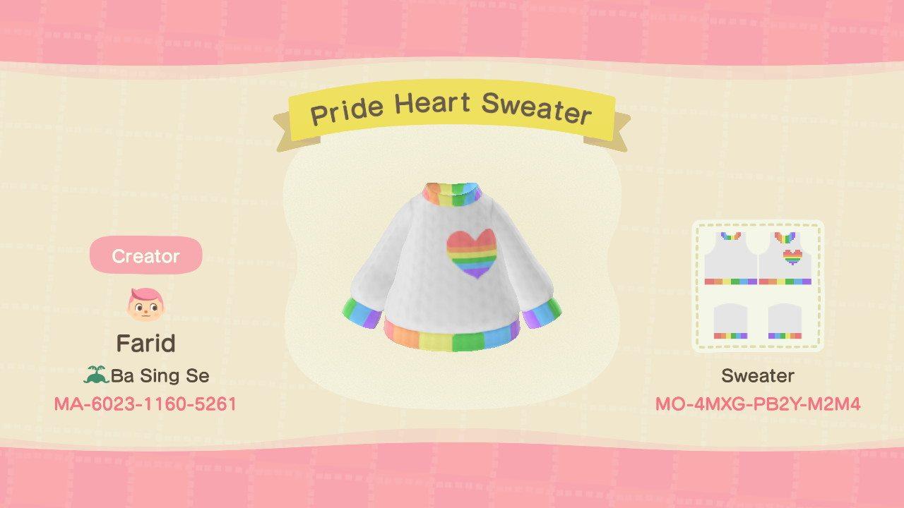 Animal Crossing Design Code: MO-4MXG-PB2Y-M2M4 Pride Heart Sweater