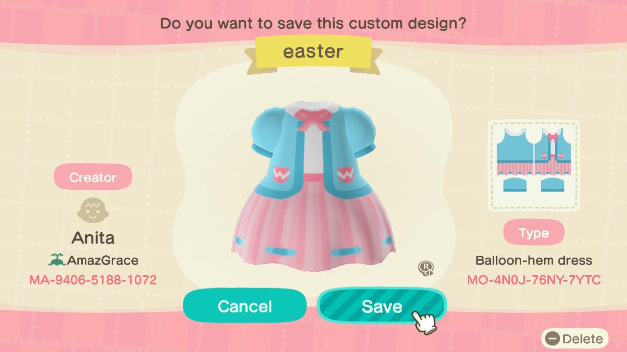 Animal Crossing Design Code: MO-4N0J-76NY-7YTC Easter