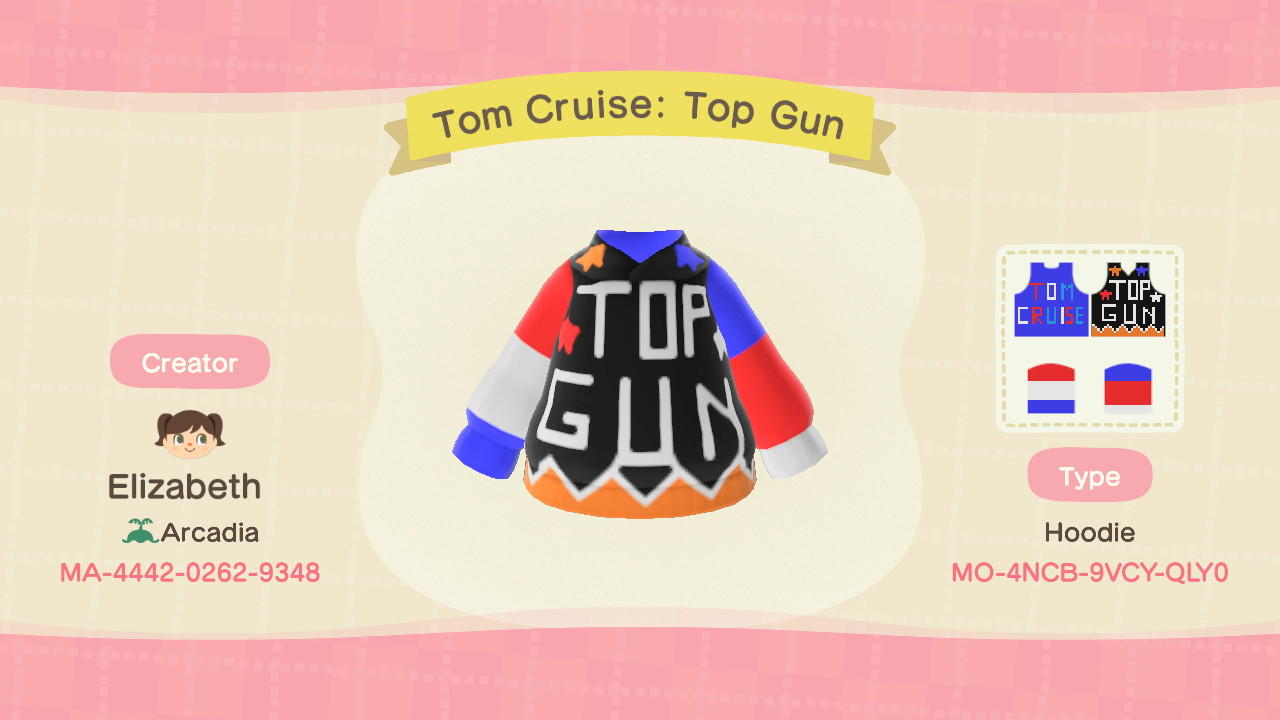 Animal Crossing Design Code: MO-4NCB-9VCY-QLY0 Tom Cruise: Top Gun