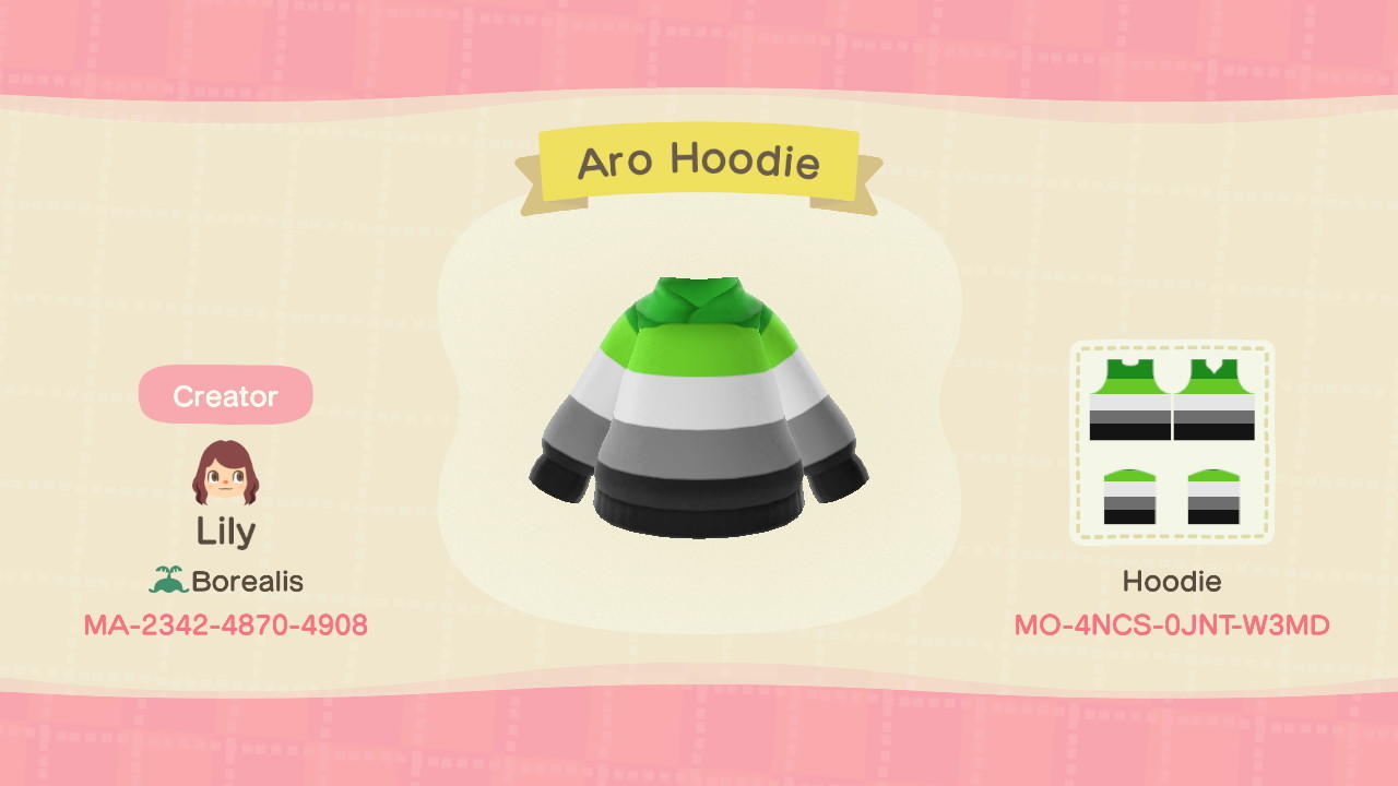 Animal Crossing Design Code: MO-4NCS-0JNT-W3MD Aromantic(AroHoodie)