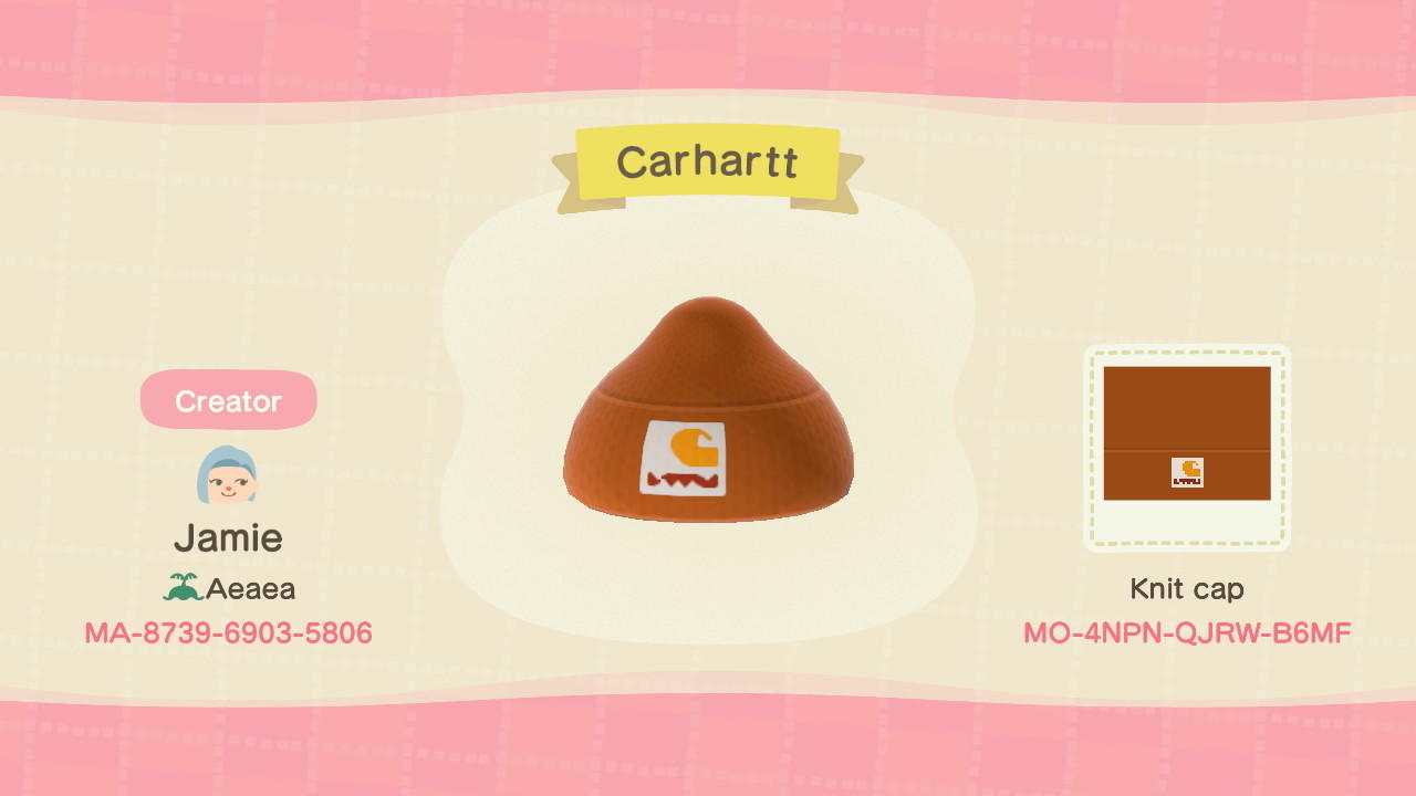 Animal Crossing Design Code: MO-4NPN-QJRW-B6MF Carhartt