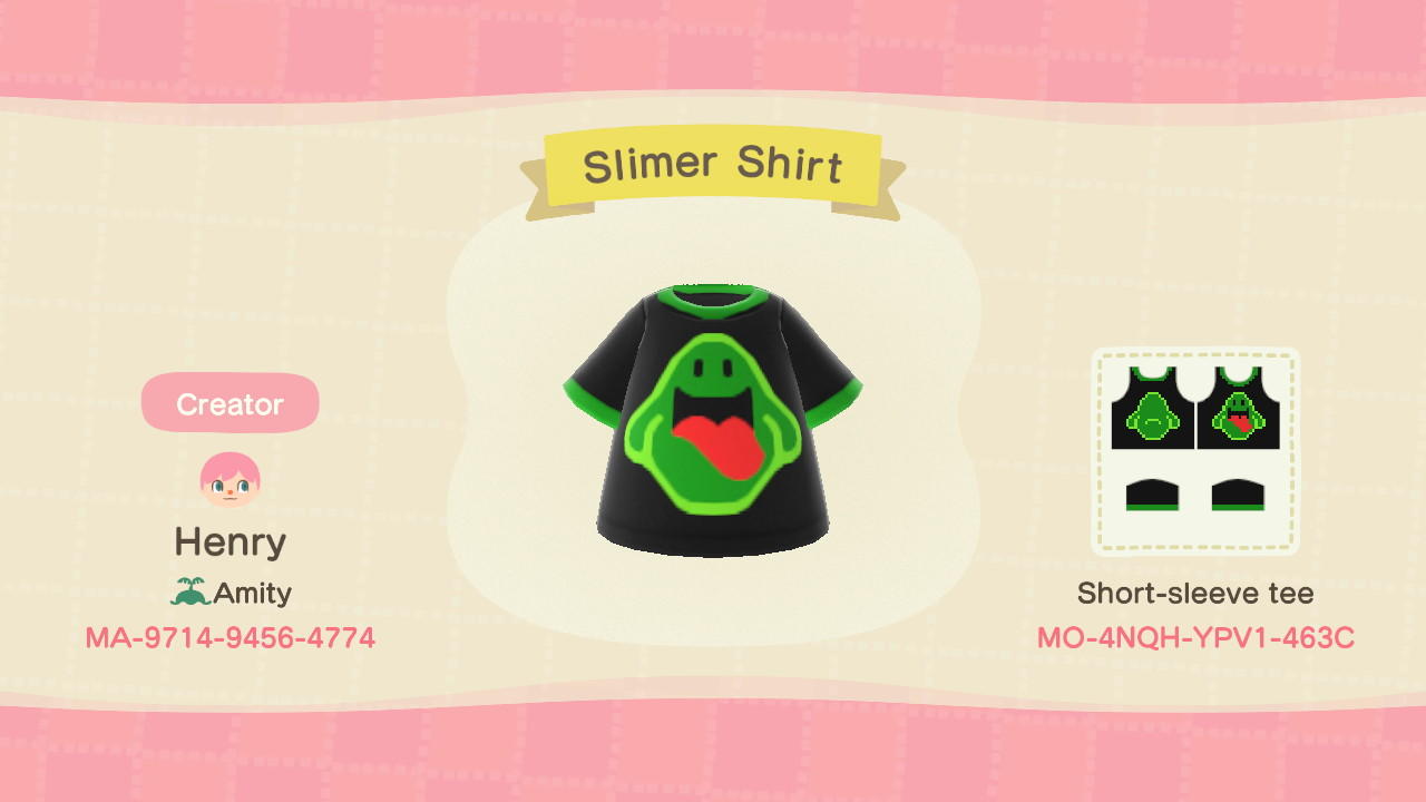 Animal Crossing Design Code: MO-4NQH-YPV1-463C Slimer Shirt
