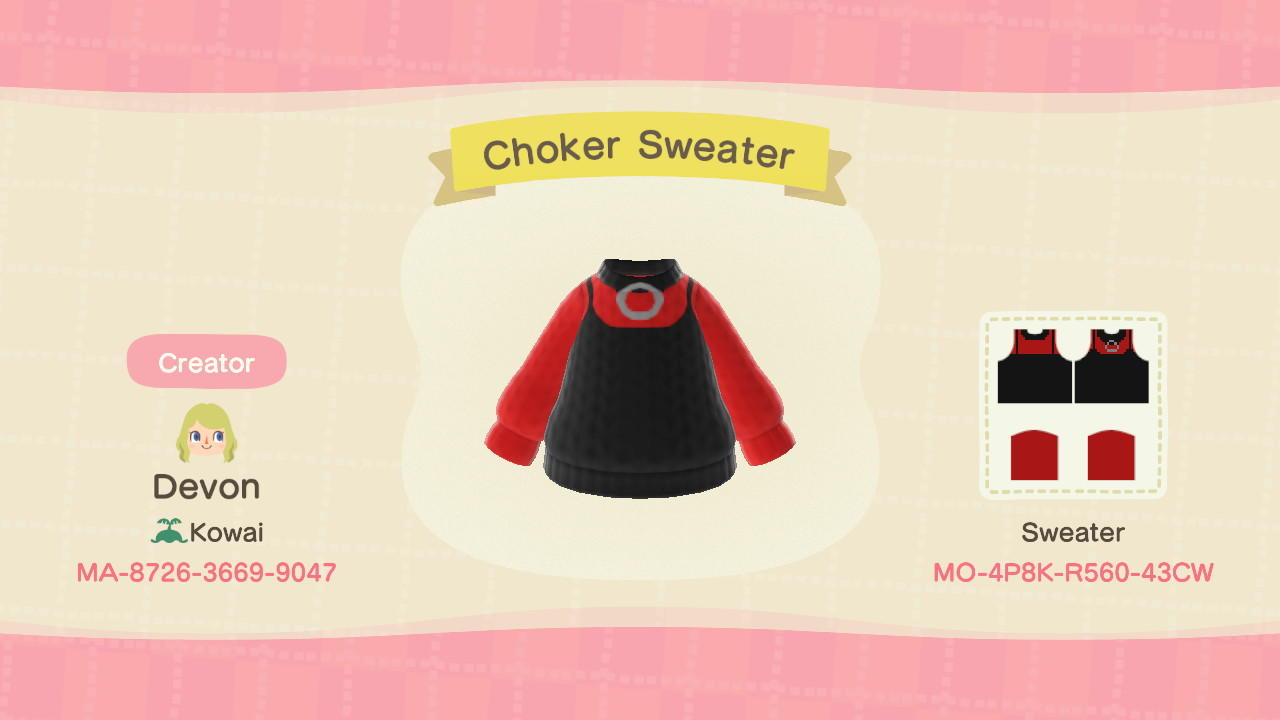 Animal Crossing Design Code: MO-4P8K-R570-43CW Choker Sweater