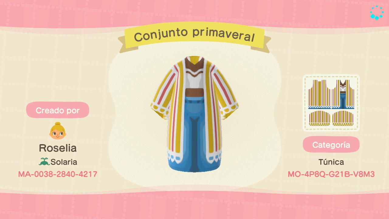 Animal Crossing Design Code: MO-4P8Q-G21B-V8N3 Conjunto primaveral