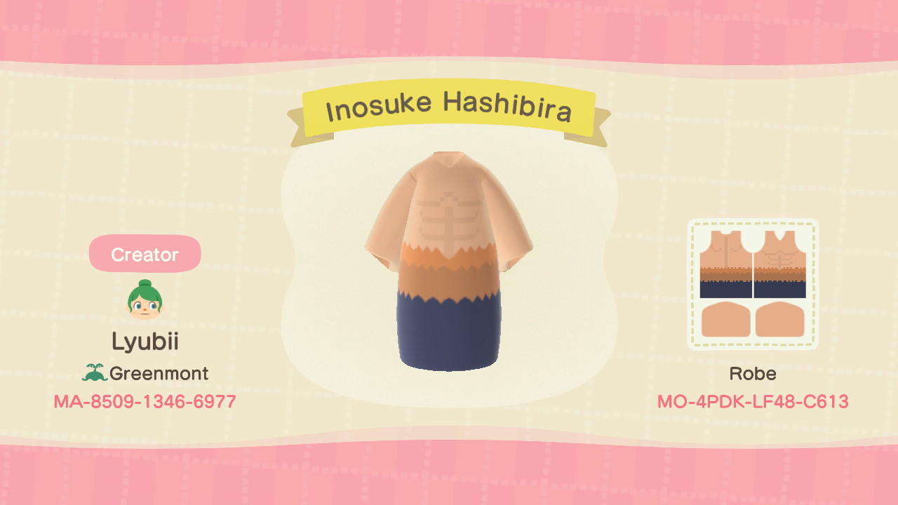 Animal Crossing Design Code: MO-4PDK-LF48-C613 Inosuke Hashibira
