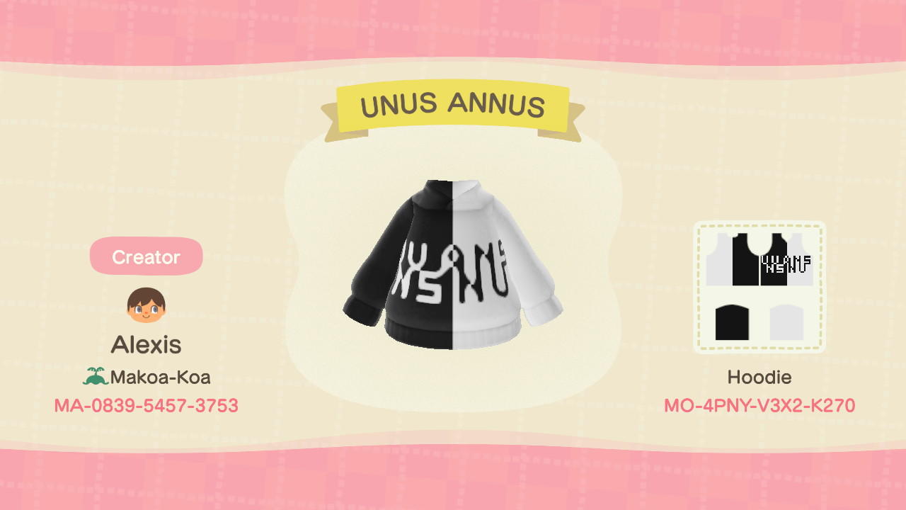 Animal Crossing Design Code: MO-4PNY-V3X2-K270 Unus Annus