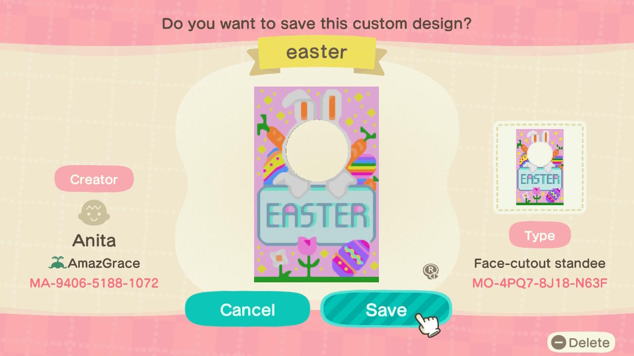 Animal Crossing Design Code: MO-4PQ7-8J18-N63F Easterf