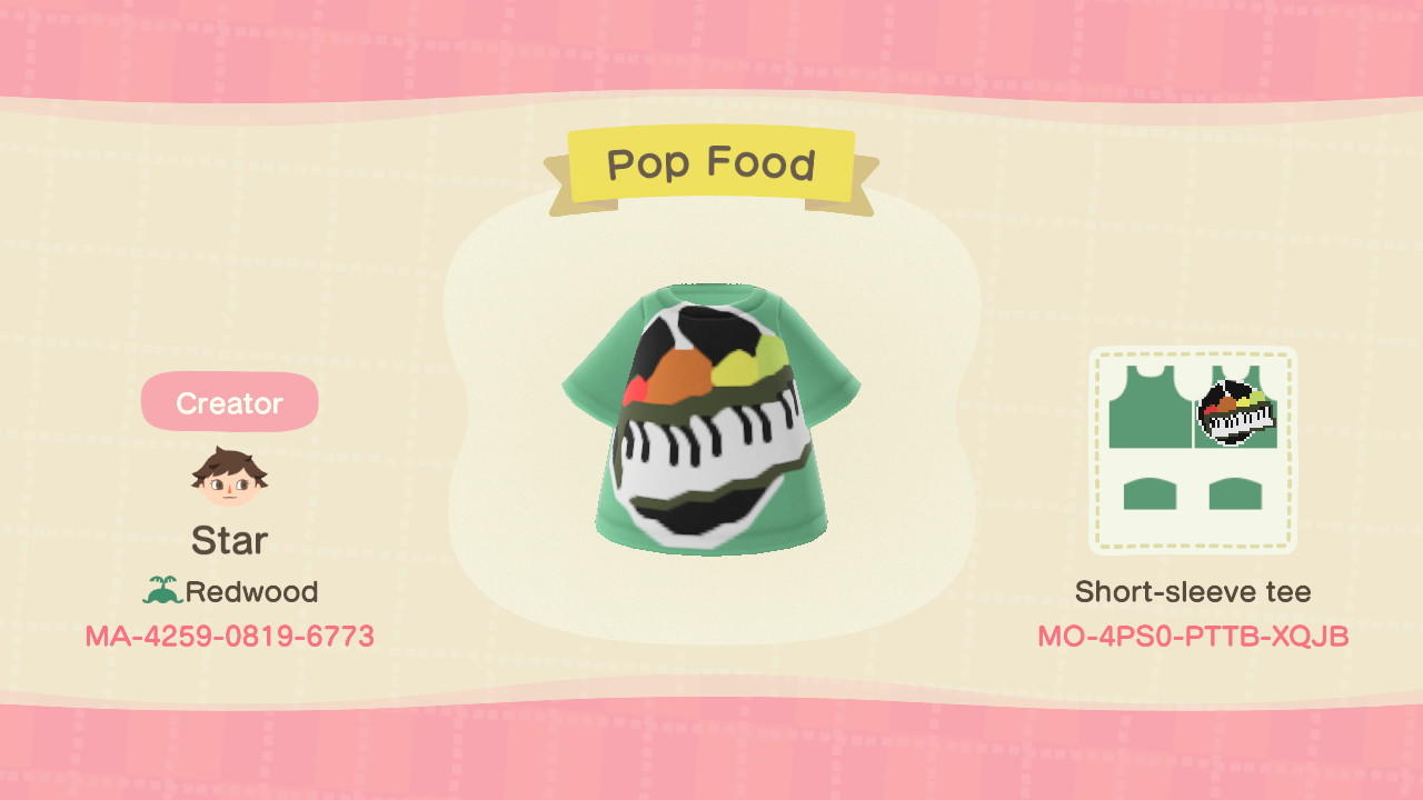 Animal Crossing Design Code: MO-4PS0-PTTB-XQJB Pop Food