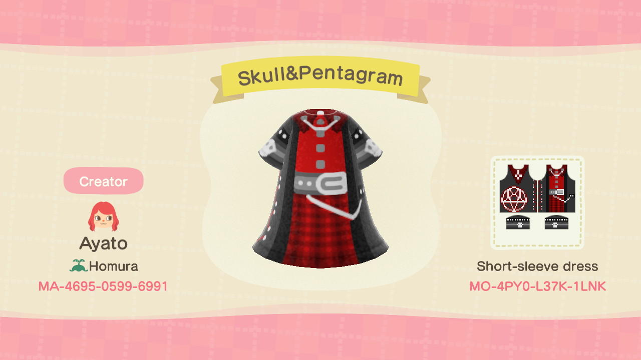 Animal Crossing Design Code: MO-4PY0-L37K-1LNK Skull&PentagramDress