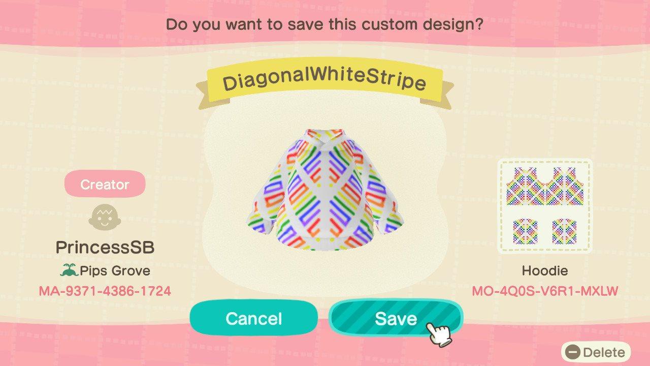 Animal Crossing Design Code: MO-4Q0S-V6R1-MXLW Diagonal Rainbow