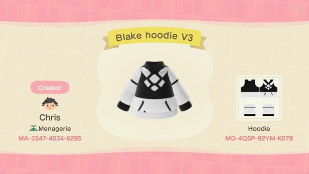 Animal Crossing Design Code: MO-4Q5P-92YM-K078 Blake Hoodie V3