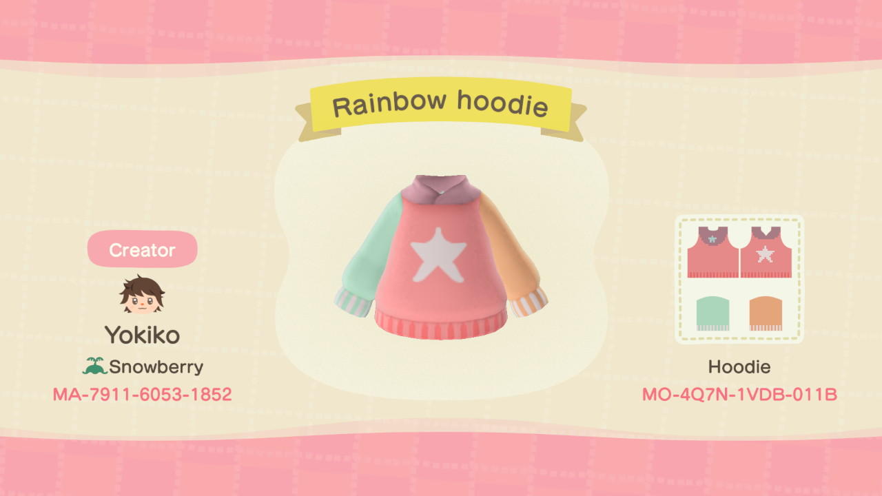 Animal Crossing Design Code: MO-4Q7N-1VDB-011B Rainbow hoodie