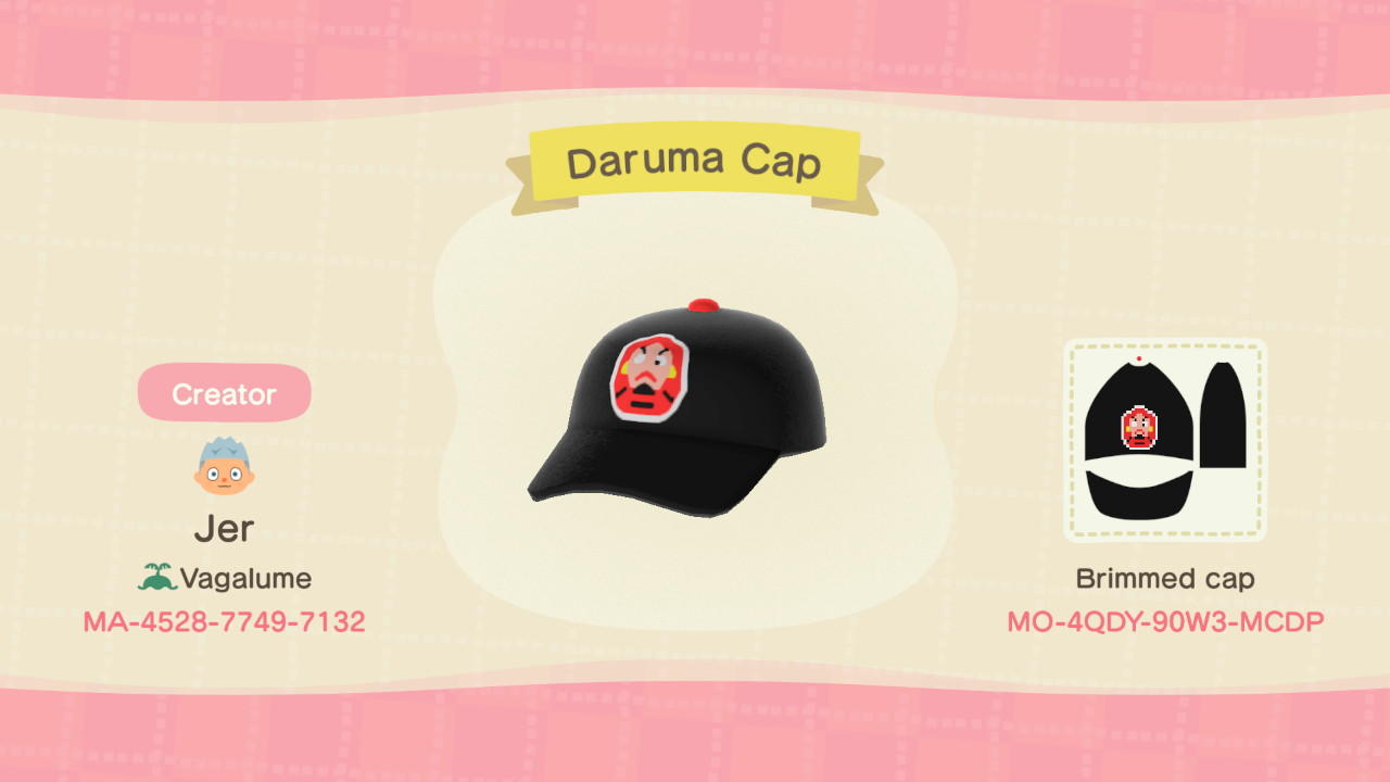 Animal Crossing Design Code: MO-4QDY-90W3-MCDP Daruma hat