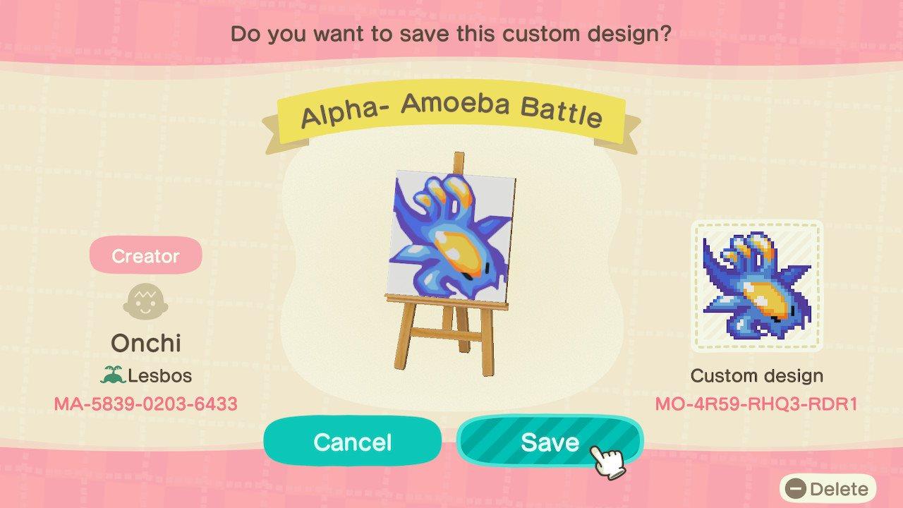 Animal Crossing Design Code: MO-4R59-RHQ3-RDR1 Alpha- Amoeba Battle