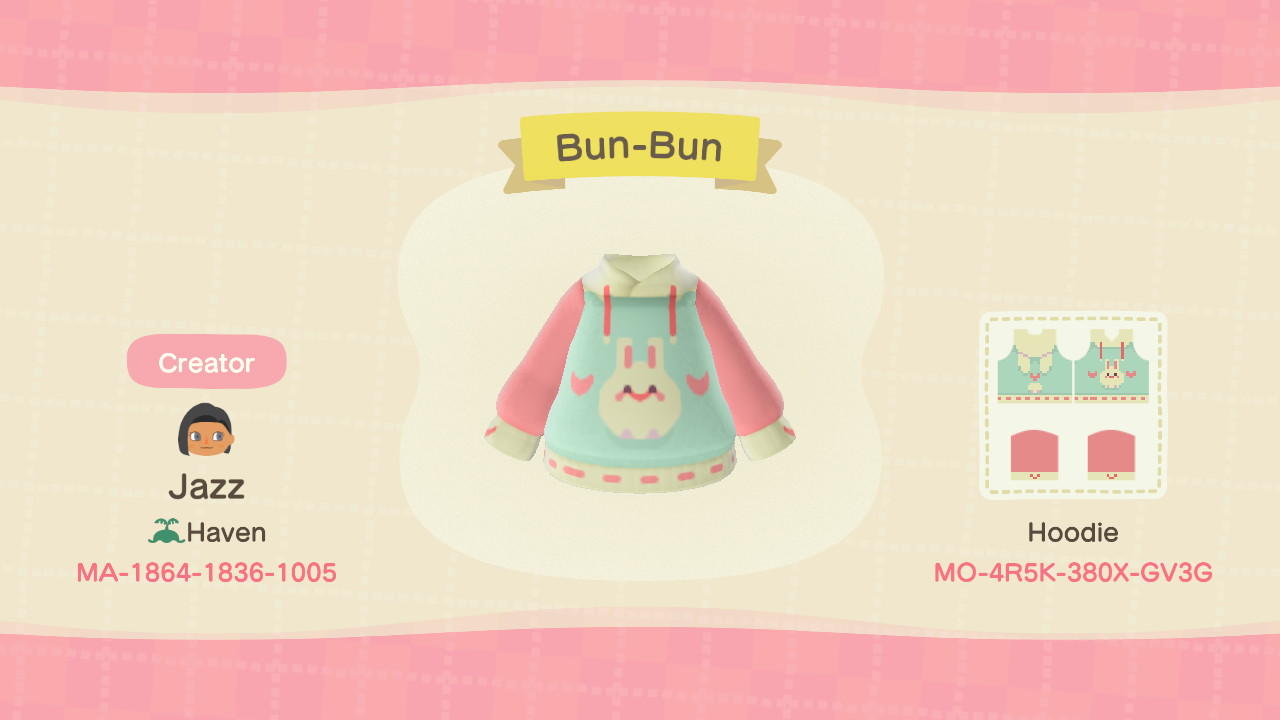 Animal Crossing Design Code: MO-4R5K-380X-GV3G Bun Bun Hoodie
