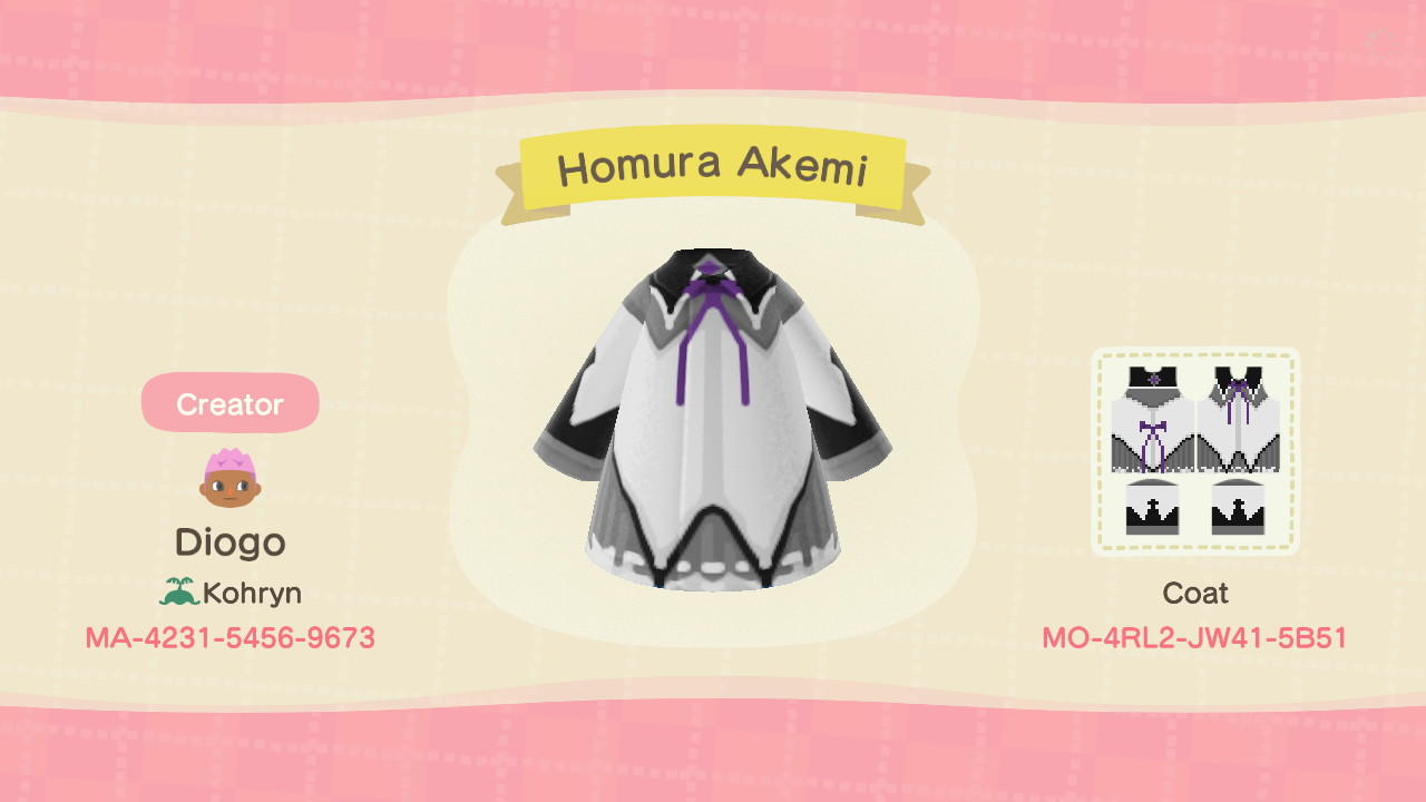 Animal Crossing Design Code: MO-4RL2-JW41-5B51 Homura Akemi