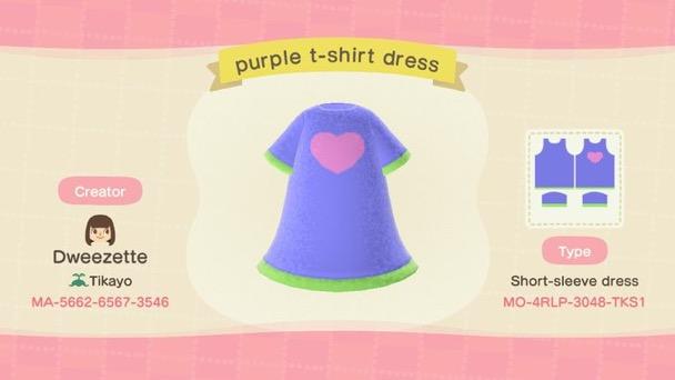 Animal Crossing Design Code: MO-4RLP-3048-TKS1 Purple T-shirt Dress