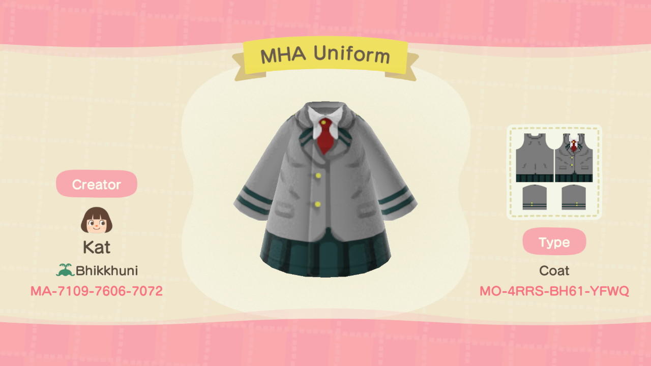 Animal Crossing Design Code: MO-4RRS-BH61-YFWQ MHA Uniform Winter