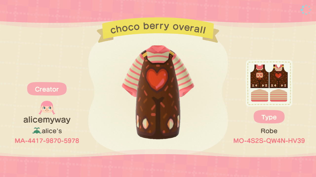 Animal Crossing Design Code: MO-4S2S-QW4N-HV39 Choco-berry Overall