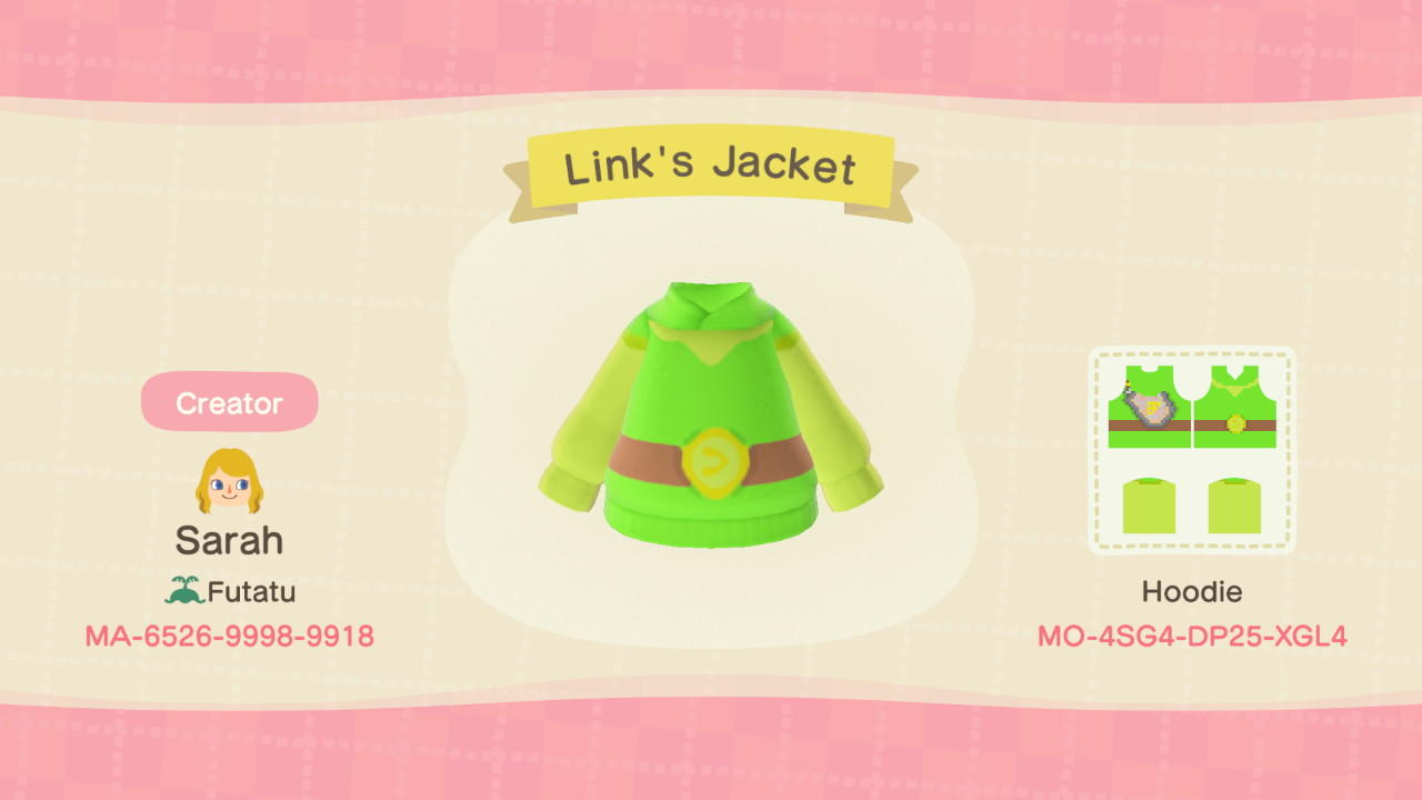 Animal Crossing Design Code: MO-4SG4-DP25-XGL4 Link&#39;s Jacket