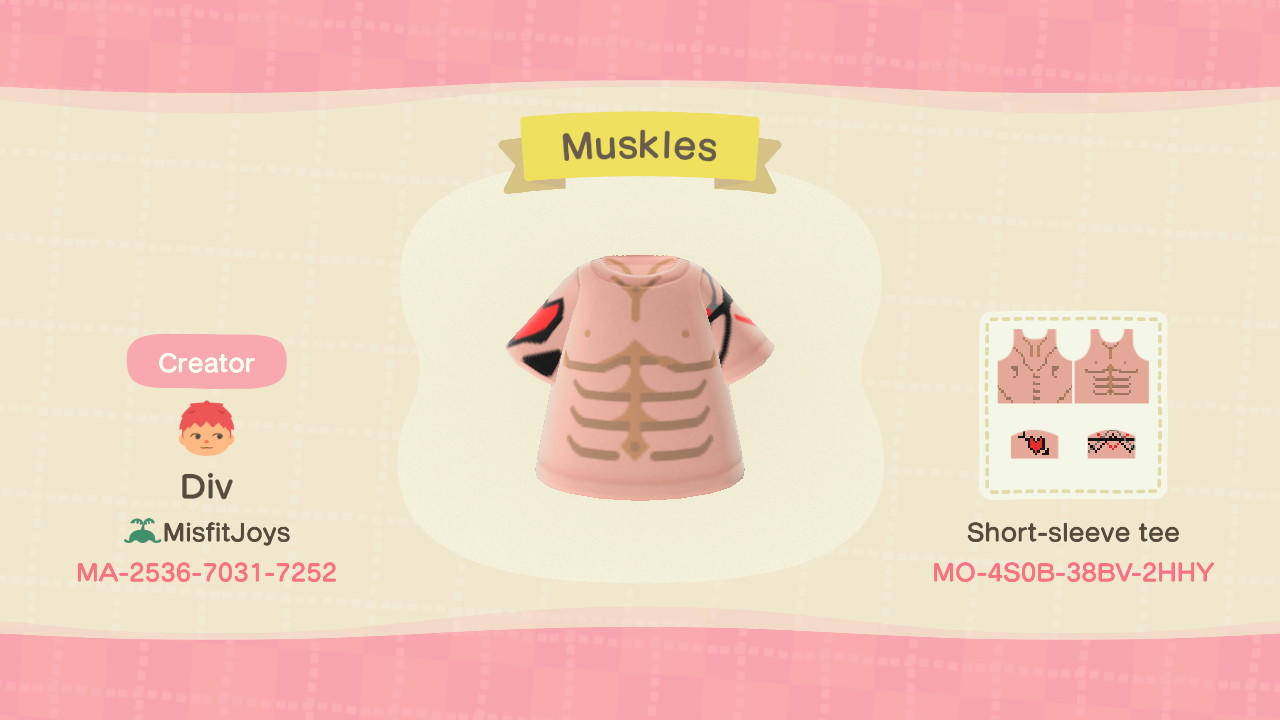 Animal Crossing Design Code: MO-4SOB-38BV-2HHY Muskles
