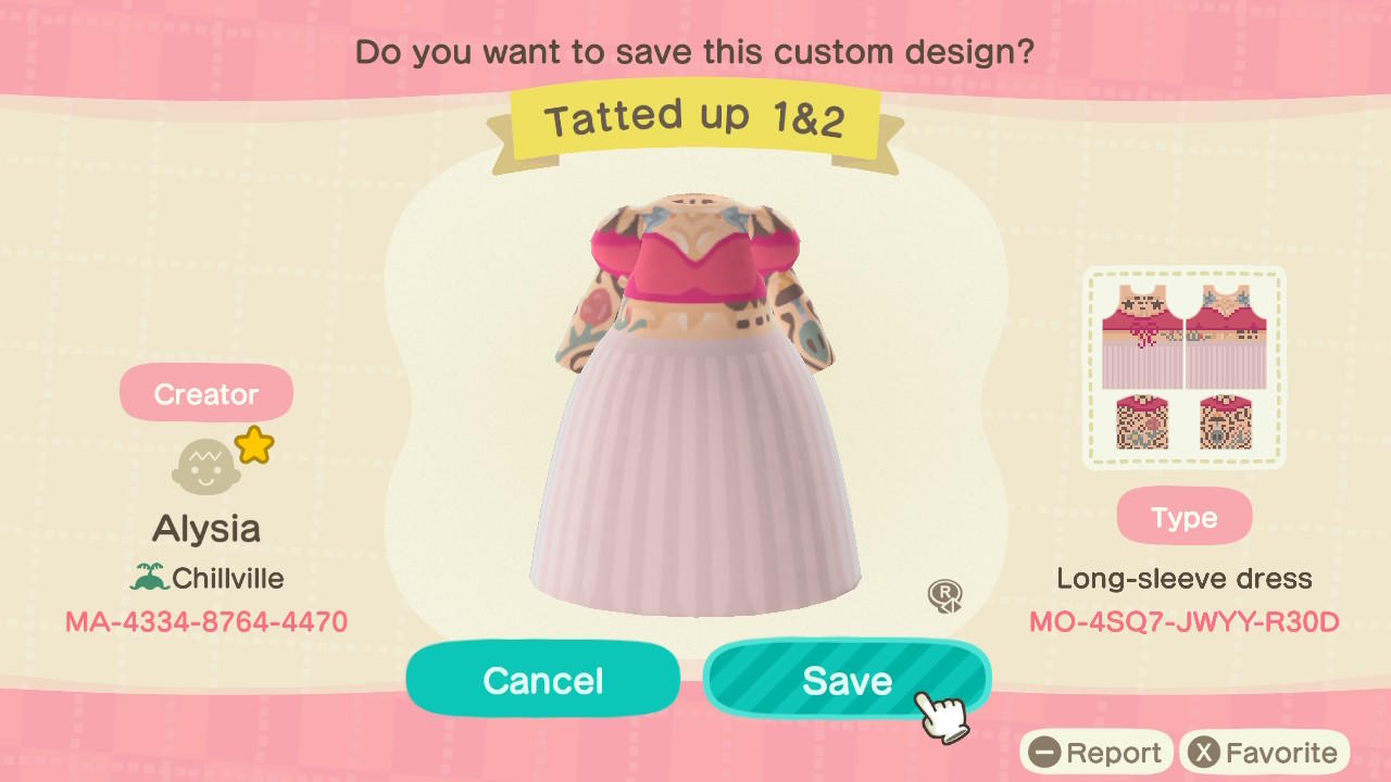 Animal Crossing Design Code: MO-4SQ7-JWYY-R30D Tatted Up 1&2
