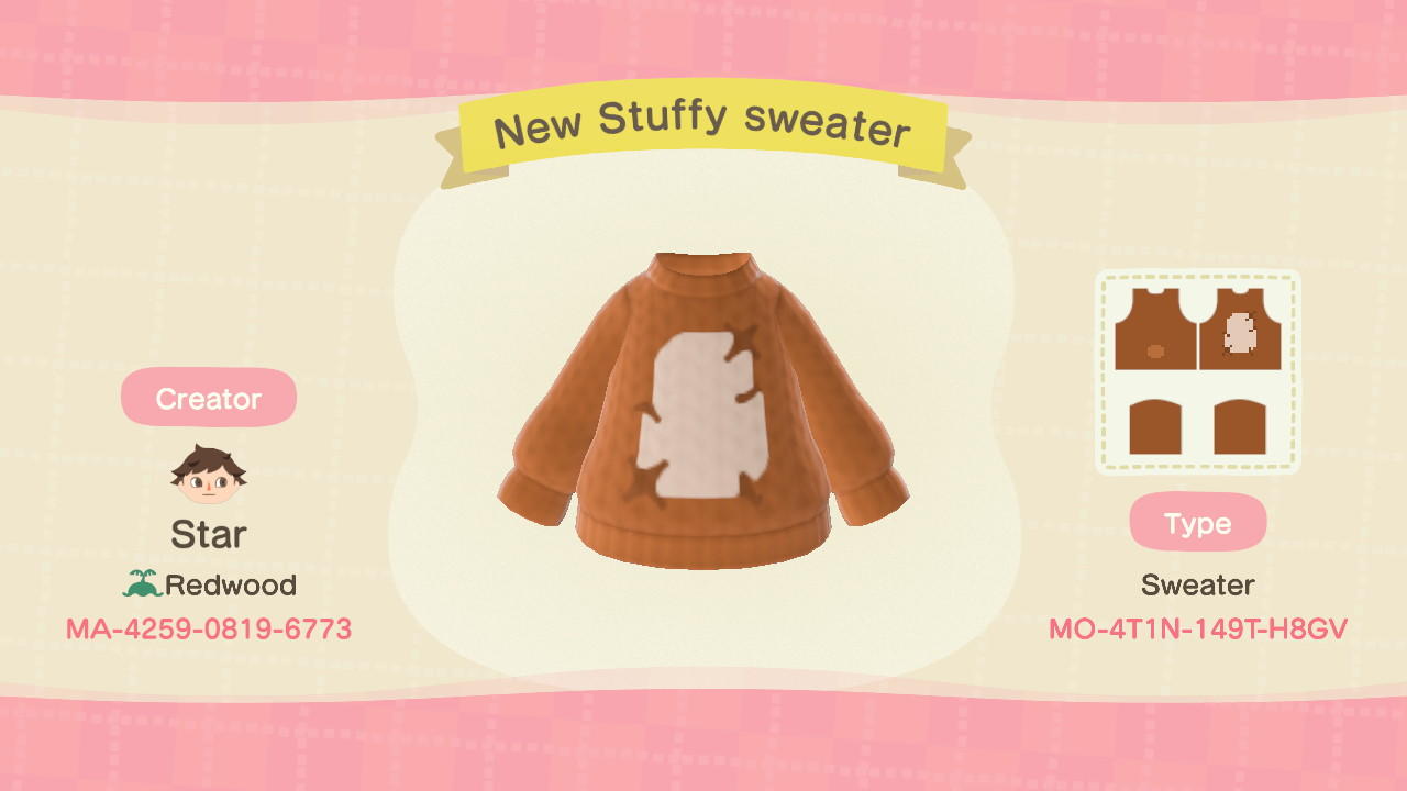 Animal Crossing Design Code: MO-4T1N-149T-H8GV New Stuffy sweater