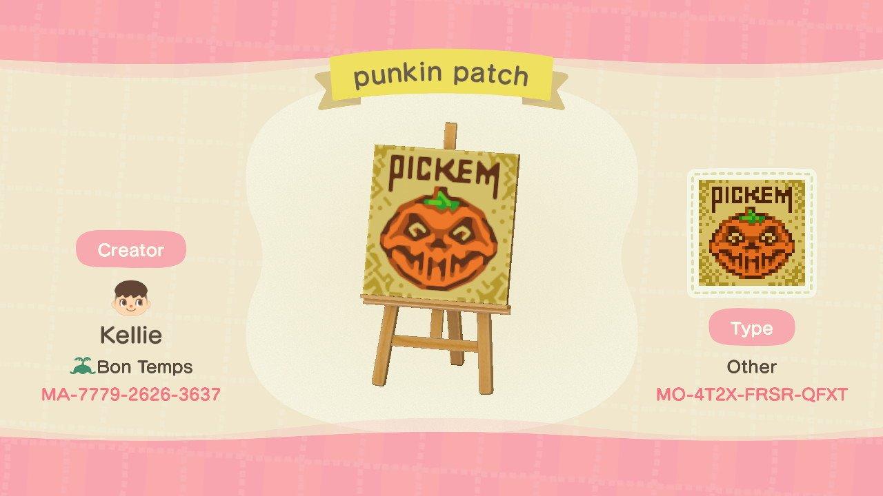 Animal Crossing Design Code: MO-4T2X-FRSR-QFXT Pumpkin Patch sign