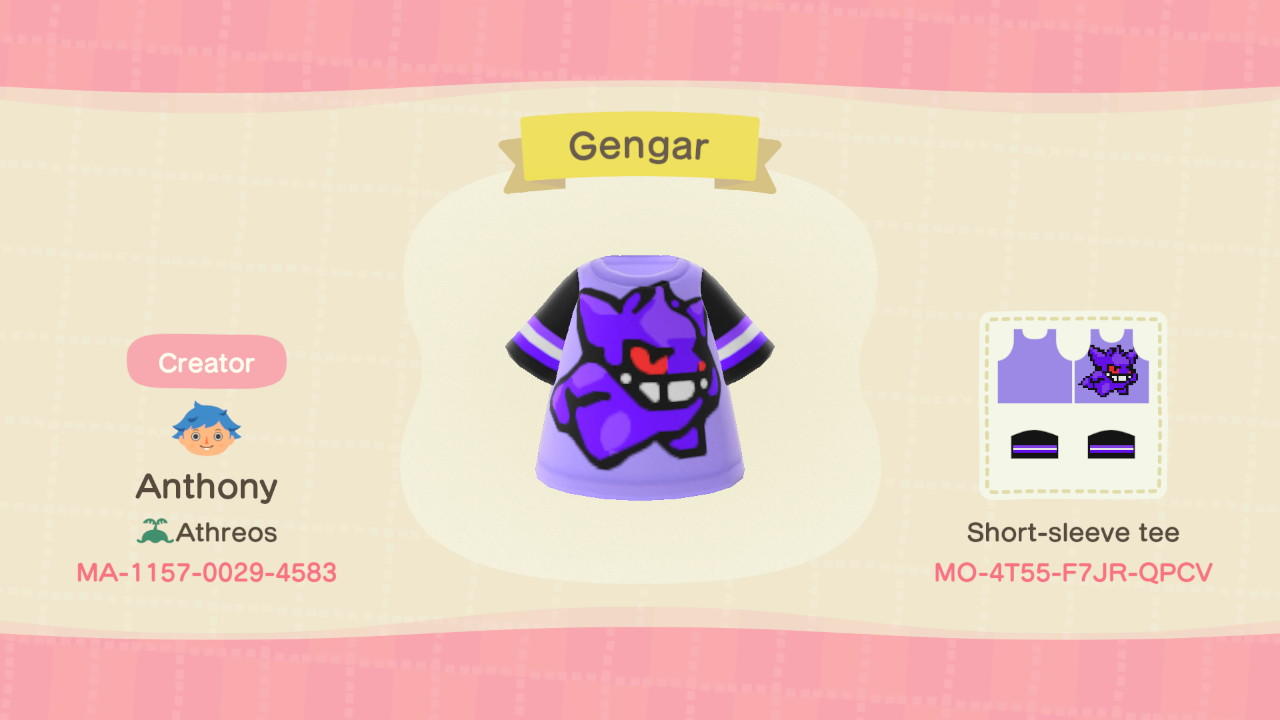 Animal Crossing Design Code: MO-4T55-F7JR-QPCV Gengar