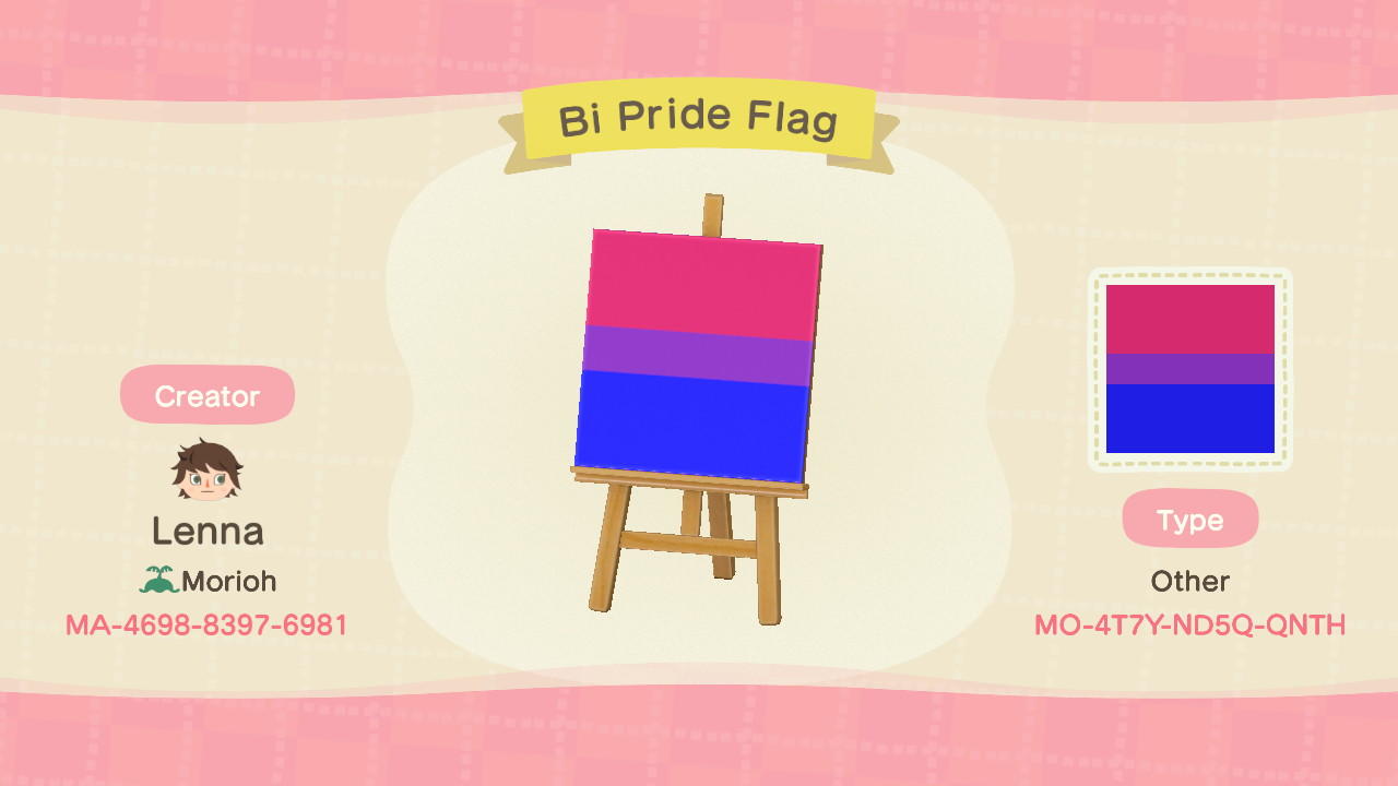 Animal Crossing Design Code: MO-4T7Y-ND5Q-QNTH Bisexual Pride Flag