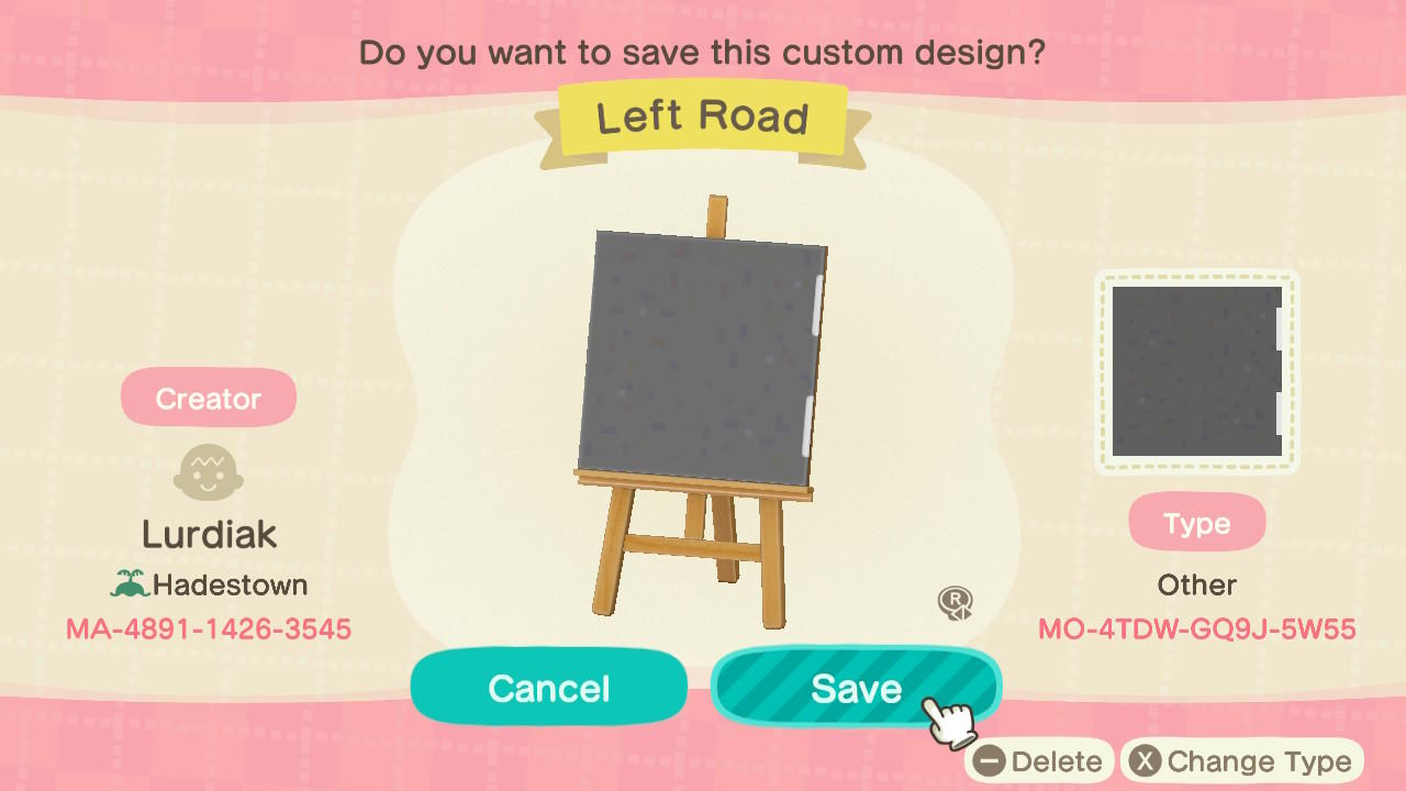 Animal Crossing Design Code: MO-4TDW-GQ9J-5W55 Left Road