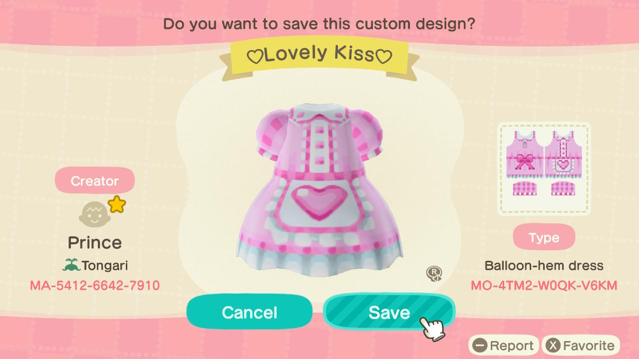 Animal Crossing Design Code: MO-4TM2-W0QK-V6KM Lovely Kiss