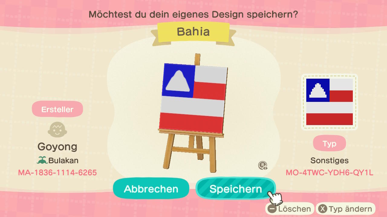 Animal Crossing Design Code: MO-4TWC-YDH6-QY1L Bahia