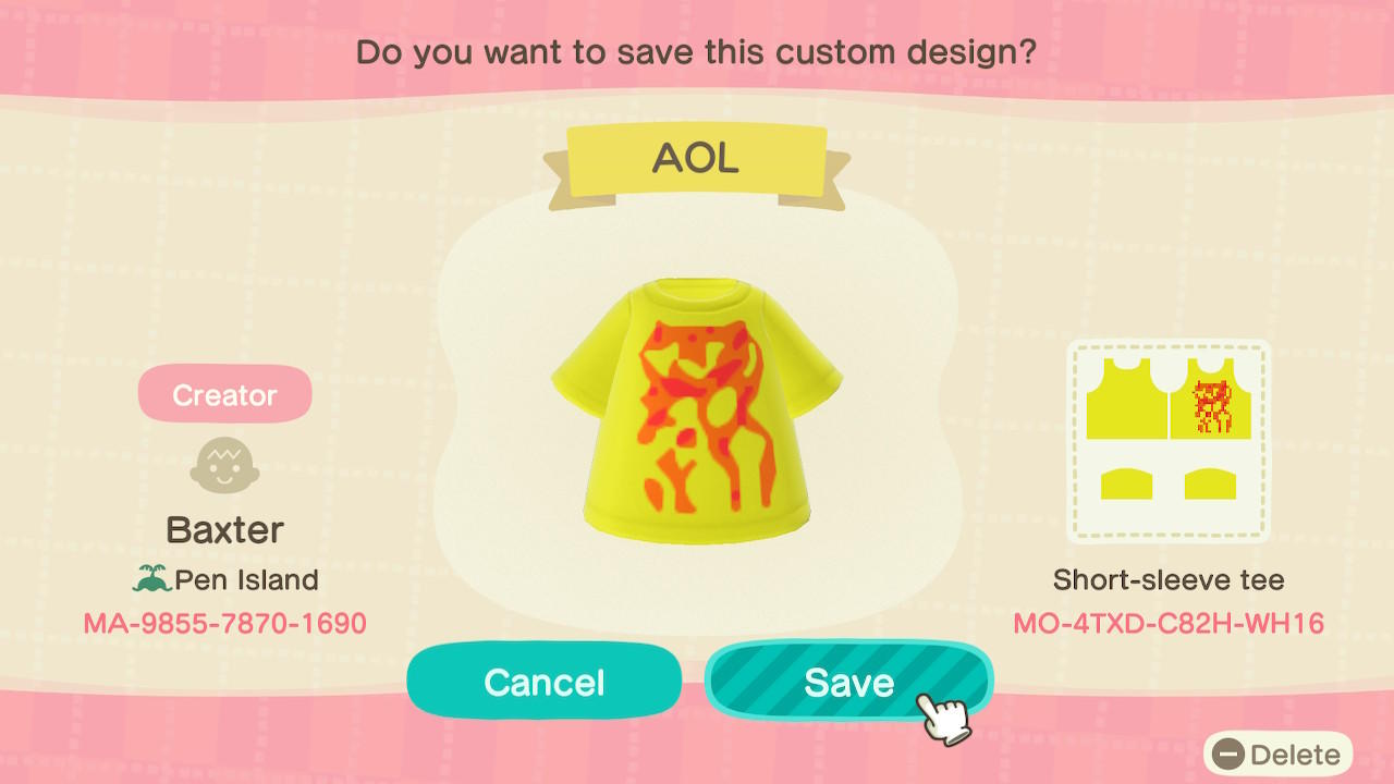 Animal Crossing Design Code: MO-4TXD-C82H-WH16 AOL
