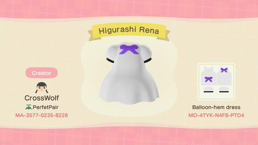 Animal Crossing Design Code: MO-4TYK-N4F8-PTD4 Higurashi Rena